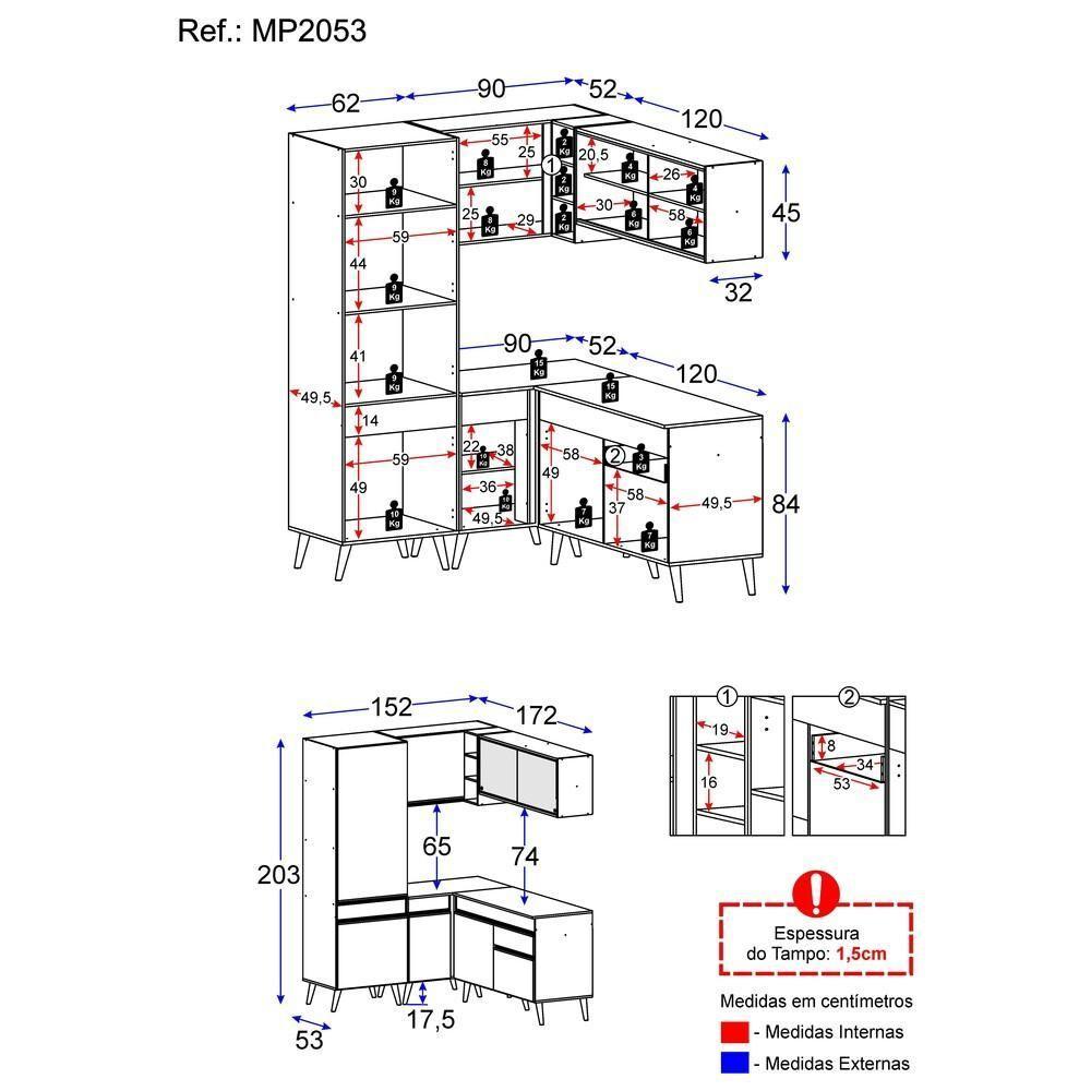 Cozinha Completa De Canto Veneza Gw Mp2053 Com Armário E Balcão Branca - 6