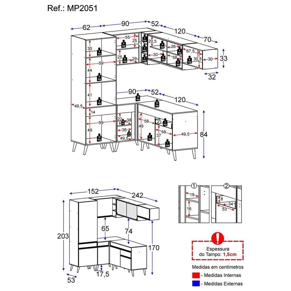 Cozinha Completa De Canto Veneza Gw Mp2051 Com Armário E Balcão Branca - 6
