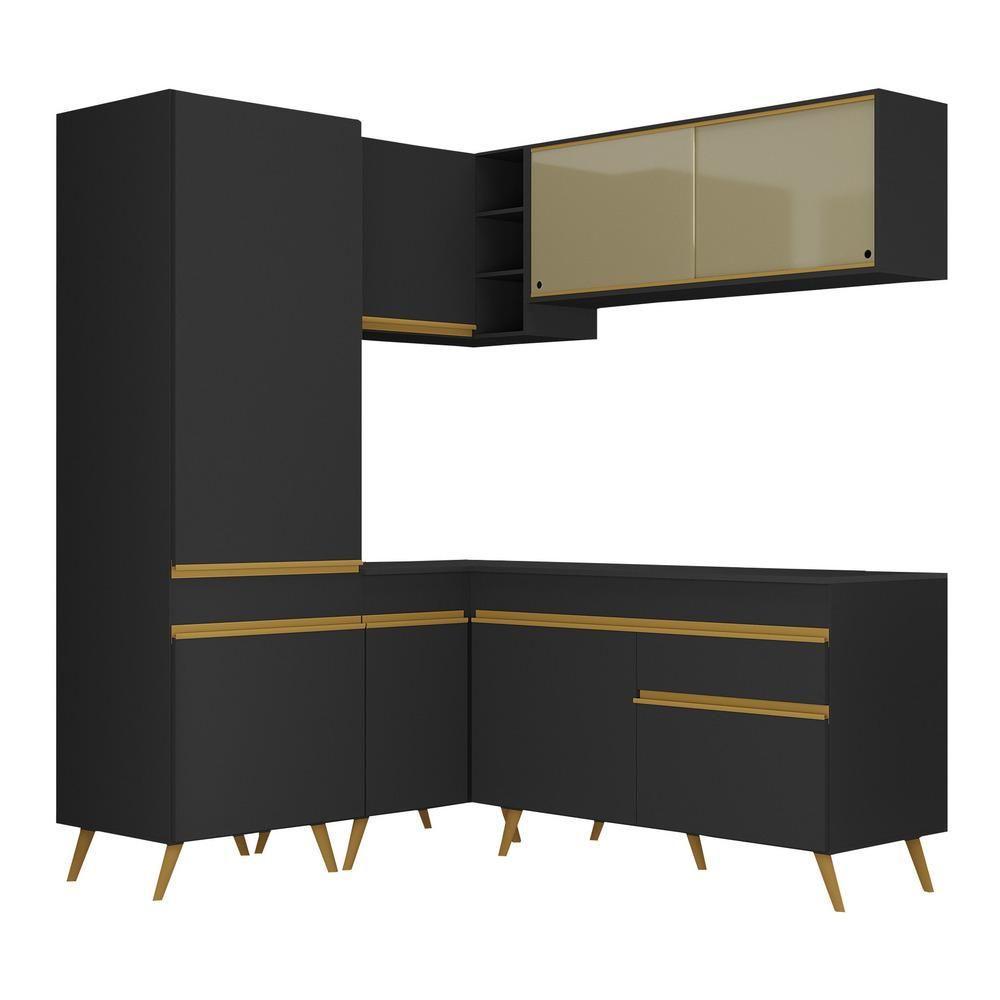 Cozinha Completa De Canto Veneza Gb Mp2053 Com Armário E Balcão Preta - 1