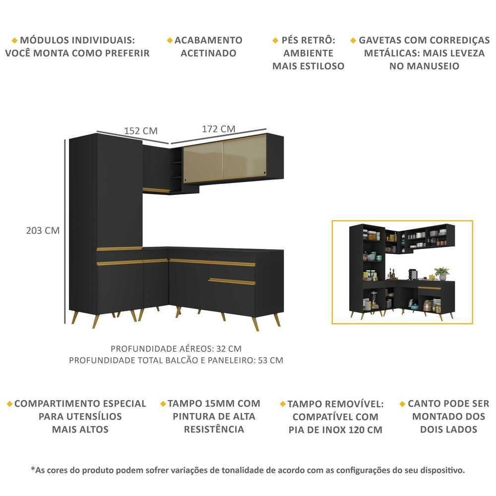 Cozinha Completa De Canto Veneza Gb Mp2053 Com Armário E Balcão Preta - 5