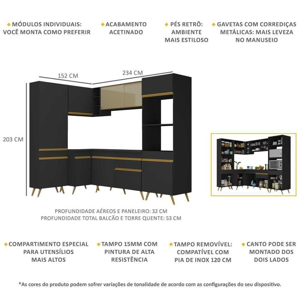 Cozinha Completa De Canto Veneza Gb Mp2050 Com Armário E Balcão Preta - 7