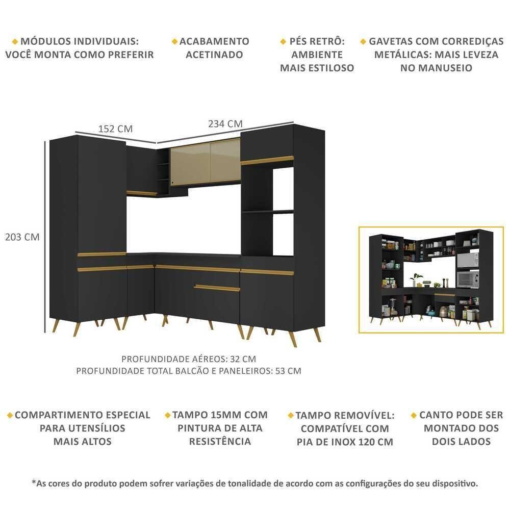 Cozinha Completa De Canto Veneza Gb Mp2049 Com Armário E Balcão Preta - 3