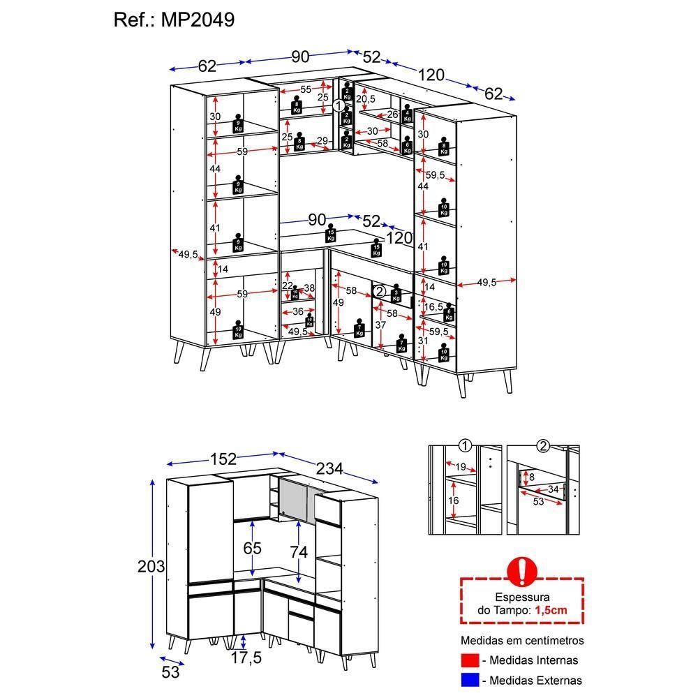 Cozinha Completa De Canto Veneza Gw Mp2049 Com Armário E Balcão Branca - 7