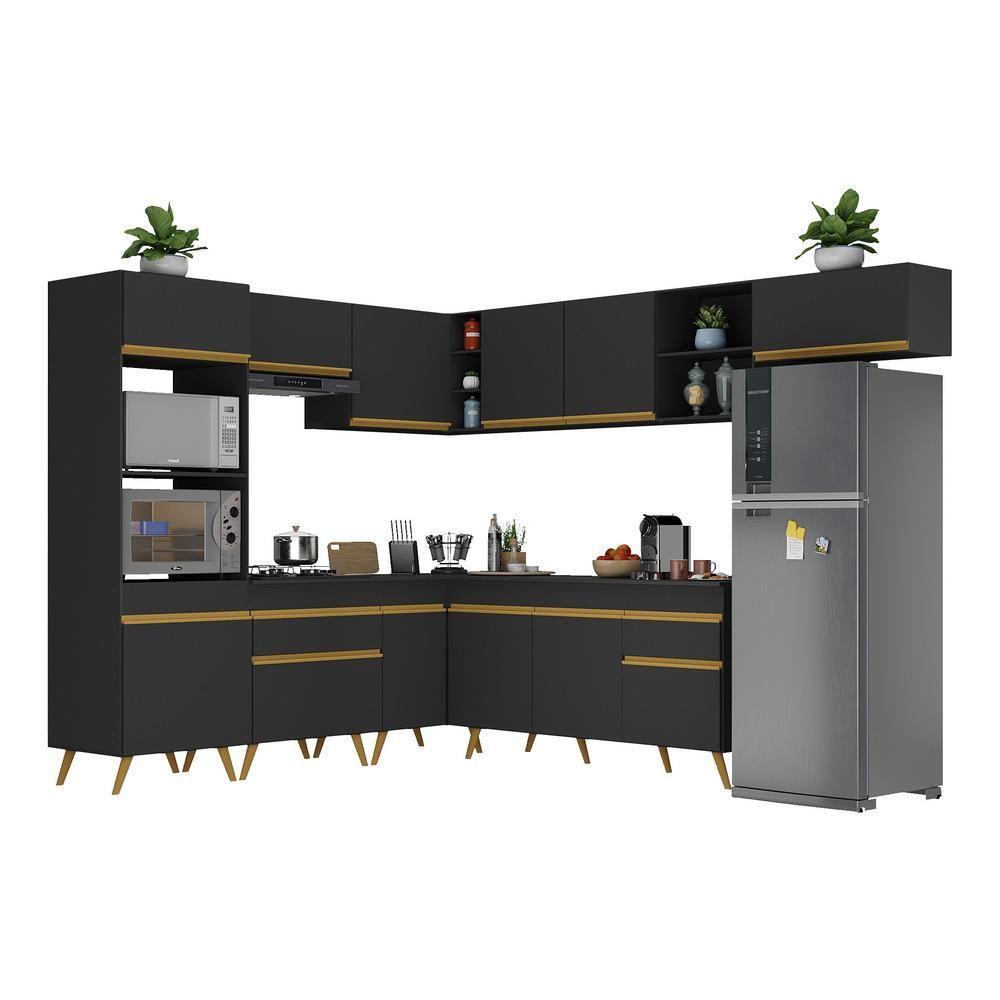 Cozinha Completa De Canto Veneza Gb Mp2048 Com Armário E Balcão Preta - 1