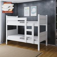 Beliche 100% Mdf Fortaleza - Duas Camas Solteiro Compacta E Moderna Branco Com 2 Colchões - 1