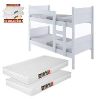 Beliche 100% Mdf Fortaleza - Duas Camas Solteiro Compacta E Moderna Branco Com 2 Colchões