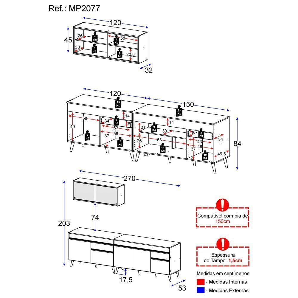 Cozinha Compacta Veneza Gb Mp2077 Com Armário E Balcão Preta - 7