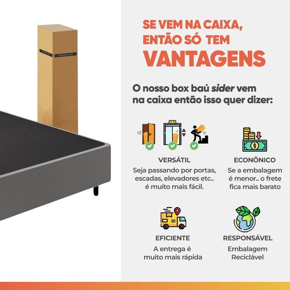 Cama Box Desmontável Com Baú Lateral Queen Para Colchão De 1,58m Sider Cinza - 4