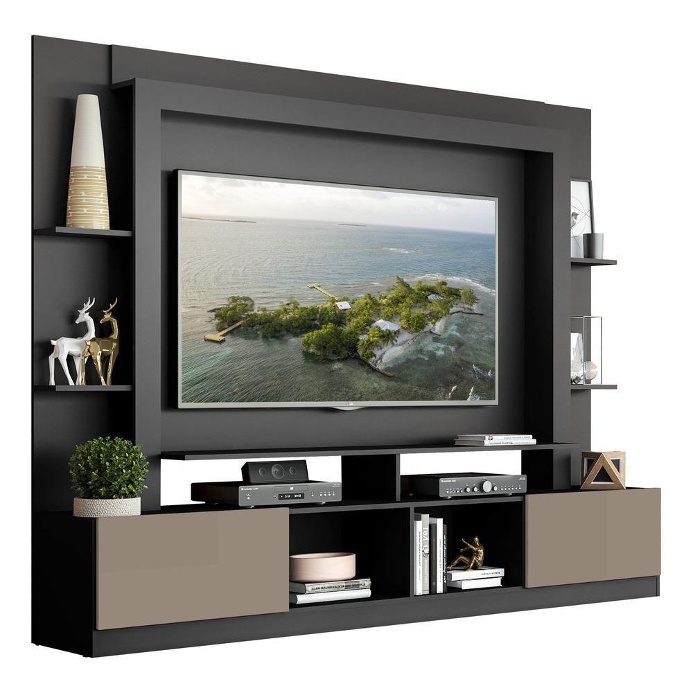 Estante Com Suporte Tv 65" E 2 Portas Oslo Multimóveis V3386 Preta/Lacca Fumê Preto/Lacca Fumê - 1