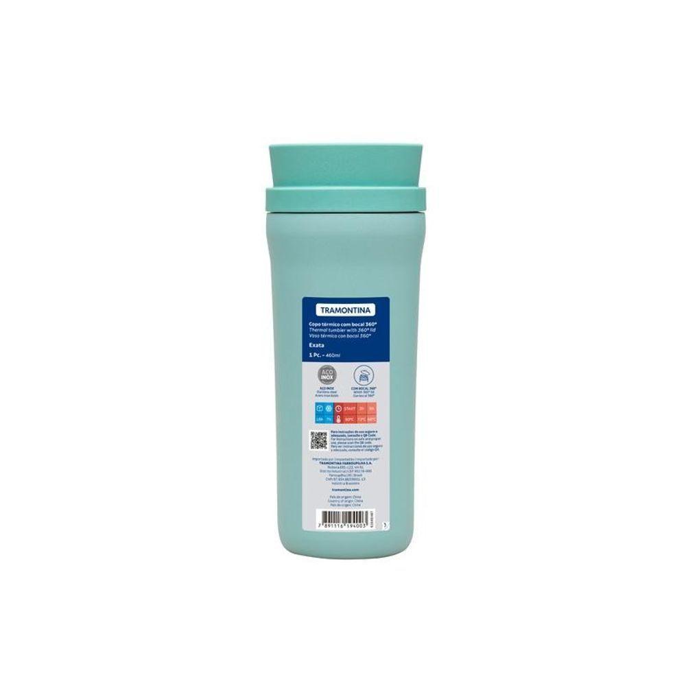 Copo Térmico Tramontina Aço Inox 460 Ml Verde Com Bocal 360° - 4