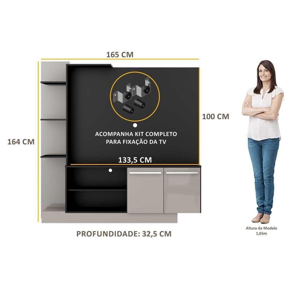 Estante Com Suporte Tv 55'' Denver Multimóveis V3069 Preta/Lacca Fumê Preto/Lacca Fumê - 3