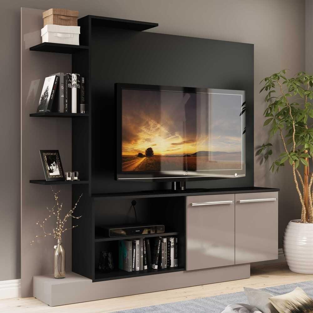 Estante Com Suporte Tv 55'' Denver Multimóveis V3069 Preta/Lacca Fumê Preto/Lacca Fumê - 7