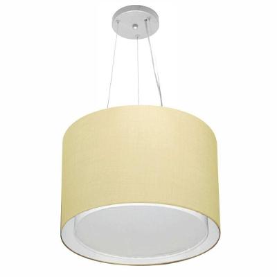 Lustre Pendente Cilíndrico Duplo Vivare Md-4304 Cúpula Em Tecido 40x30cm - Bivolt Algodão-crú 127/220v
