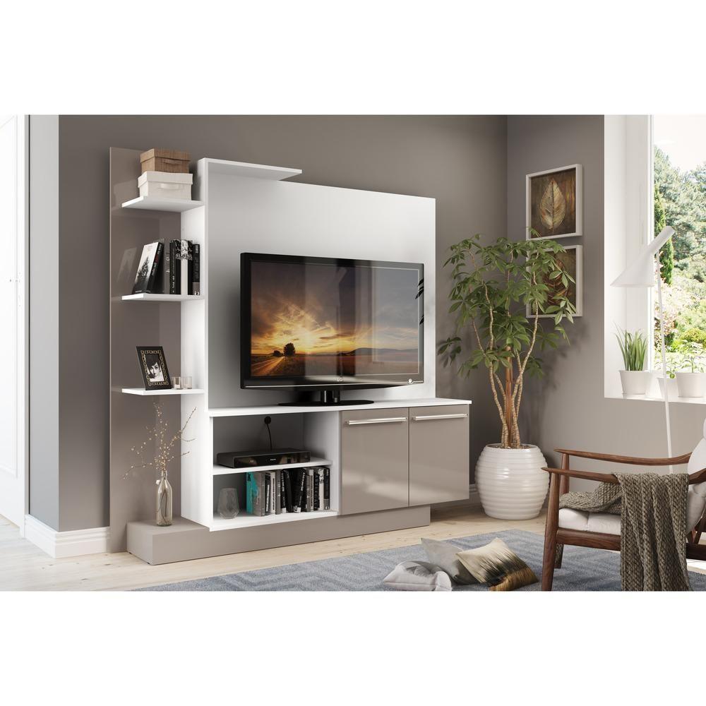 Estante Com Suporte Tv 55'' Denver Multimóveis V3069 Branca/Lacca Fumê Branco/Lacca Fumê - 2