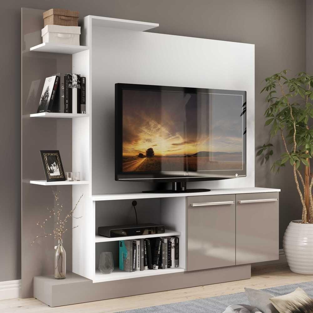 Estante Com Suporte Tv 55'' Denver Multimóveis V3069 Branca/Lacca Fumê Branco/Lacca Fumê - 8