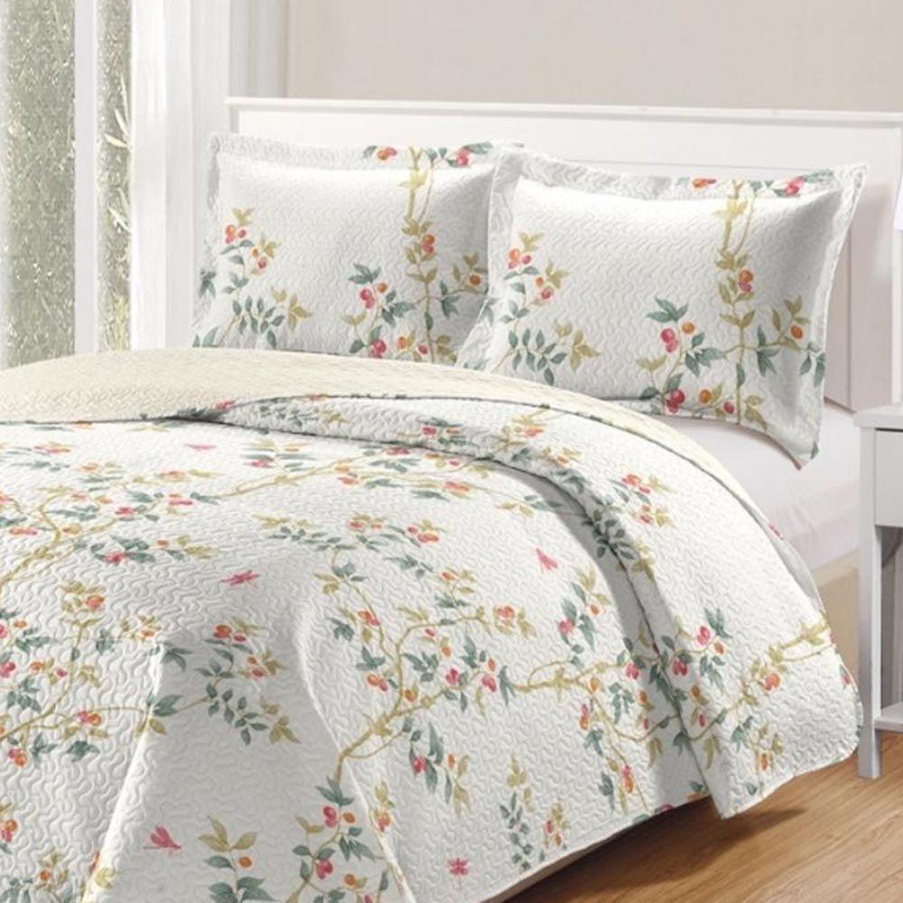 Kit Cobre Leito Colcha Daily Casal 3 Peças Dupla Face Estampado Floral - Floral 20 - 100% Poliéster - 2