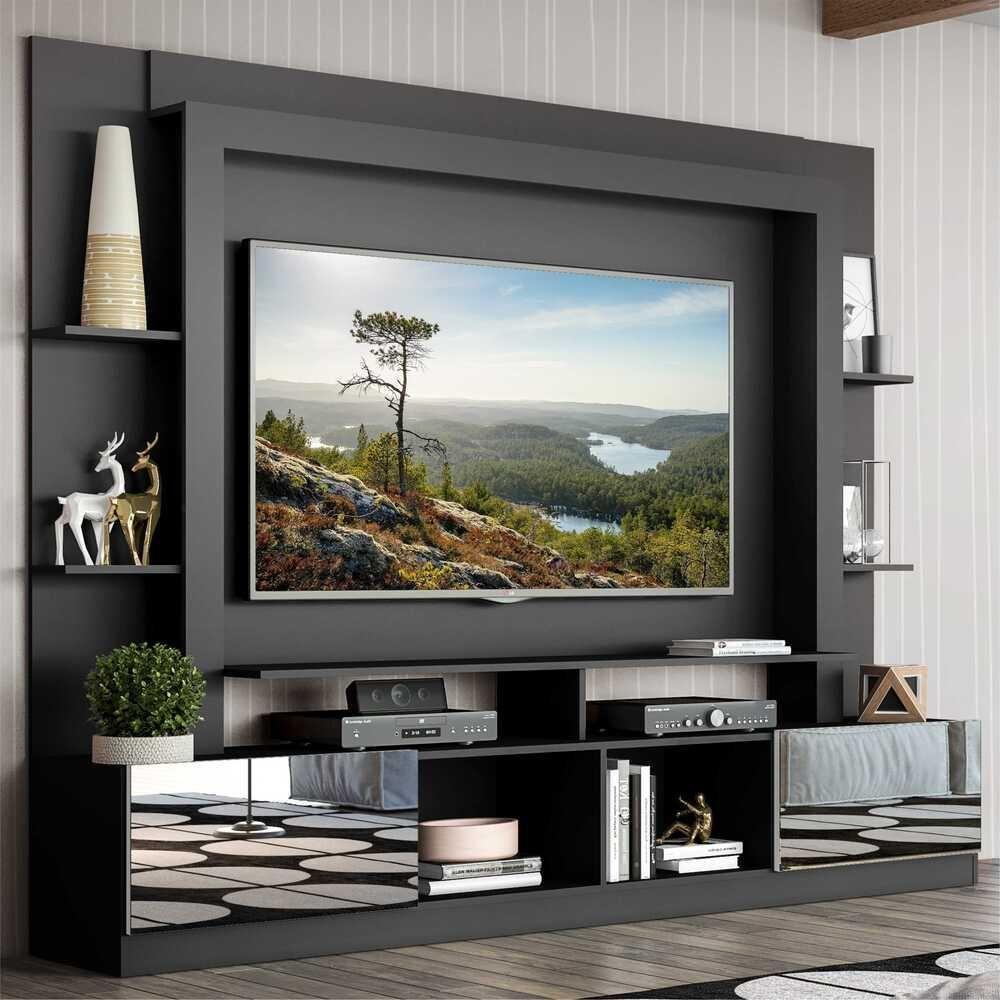 Estante Com Suporte Tv 65" Portas C/ Espelho Oslo Multimóveis V3382 Preta/Branca Preto/Branco - 7