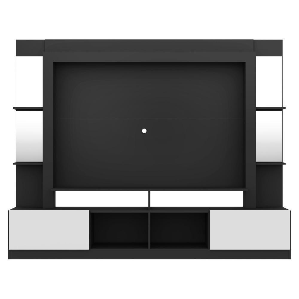 Estante Com Suporte Tv 65" Prateleiras C/ Espelho Oslo Multimóveis V3385 Preta/Branca Preto/Branco - 3