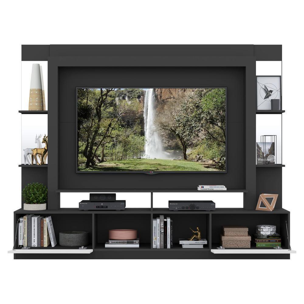 Estante Com Suporte Tv 65" Prateleiras C/ Espelho Oslo Multimóveis V3385 Preta/Branca Preto/Branco - 4