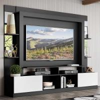Estante Com Suporte Tv 65" Prateleiras C/ Espelho Oslo Multimóveis V3385 Preta/Branca Preto/Branco - 7