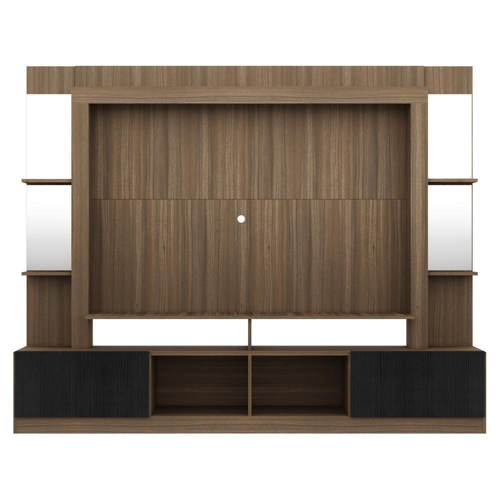Estante Com Suporte Tv 65" Prateleiras C/ Espelho Oslo Multimóveis V3385 Madeirado/Preto - 3