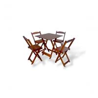 Conjunto De Mesa 70x70 Com 4 Cadeiras Dobrável Tampo Liso Imbuia - 1