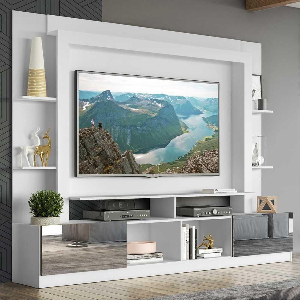 Estante Com Suporte Tv 65" Portas C/ Espelho Oslo Multimóveis V3382 Branca/Tenerife Branco/Tenerife - 7