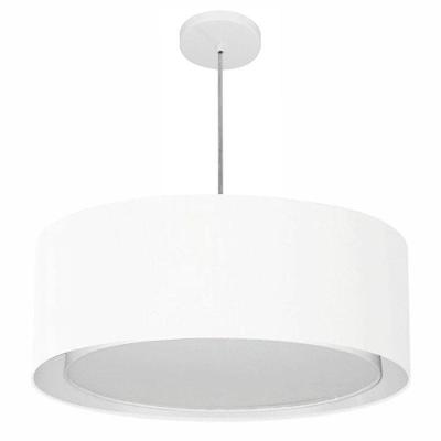 Lustre Pendente Cilíndrico Duplo Md-4297 Cúpula Em Tecido 60x25cm Branco - Bivolt