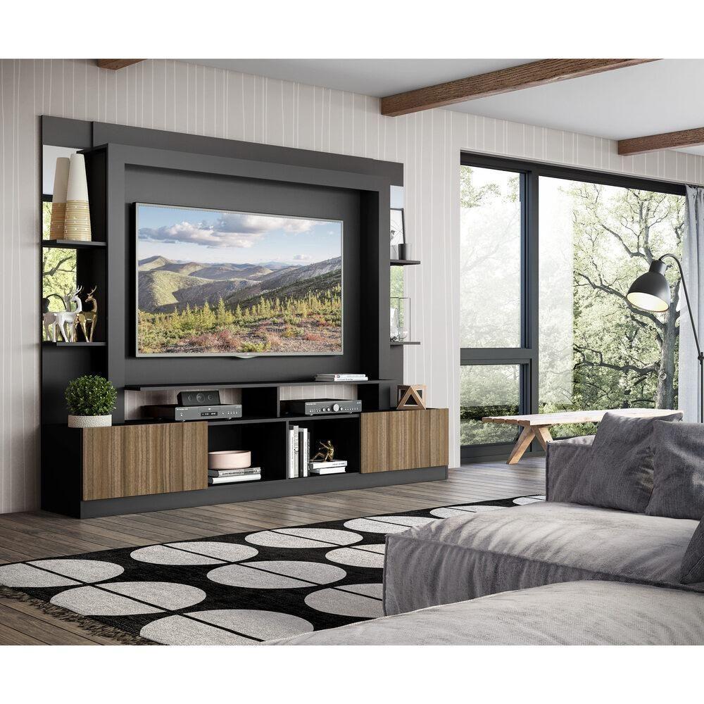 Estante Com Suporte Tv 65" Prateleiras C/ Espelho Oslo Multimóveis V3385 Preto/Madeirado - 2