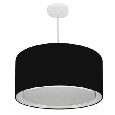 Lustre Pendente Cilíndrico Duplo Md-4295 Cúpula Em Tecido 50x30cm Preto - Bivolt