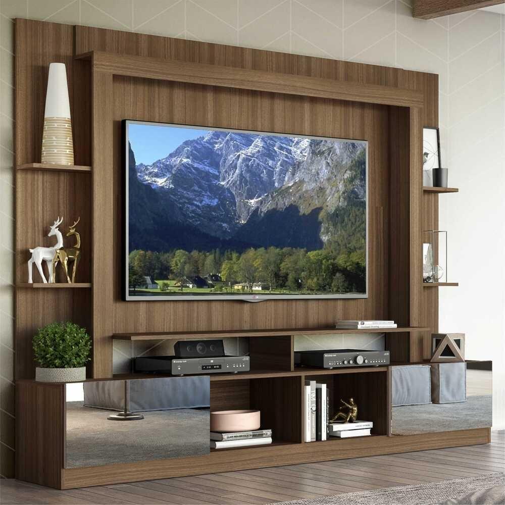 Estante Com Suporte Tv 65" Portas C/ Espelho Oslo Multimóveis V3382 Madeirado/Lacca Fumê - 7
