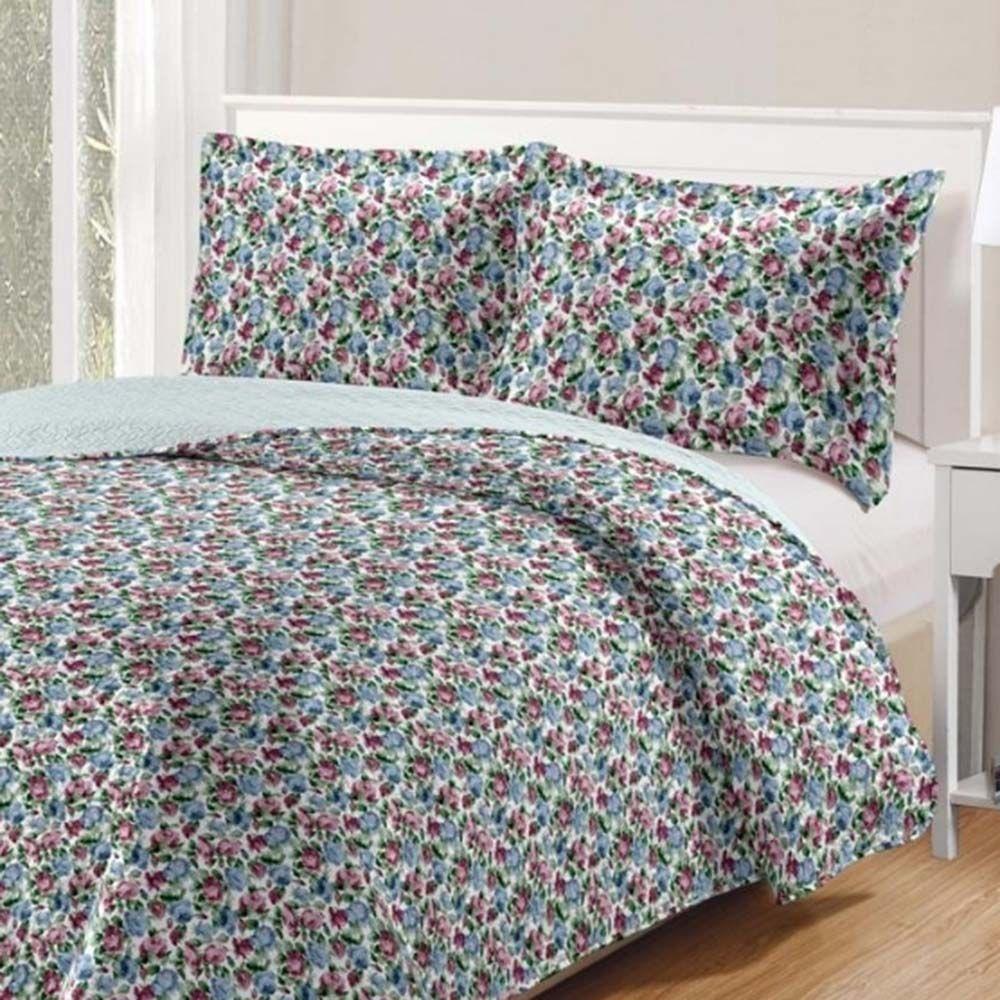 Kit Cobre Leito Colcha Daily Casal 3 Peças Dupla Face Estampado Floral - Floral 21 - 100% Poliéster - 2