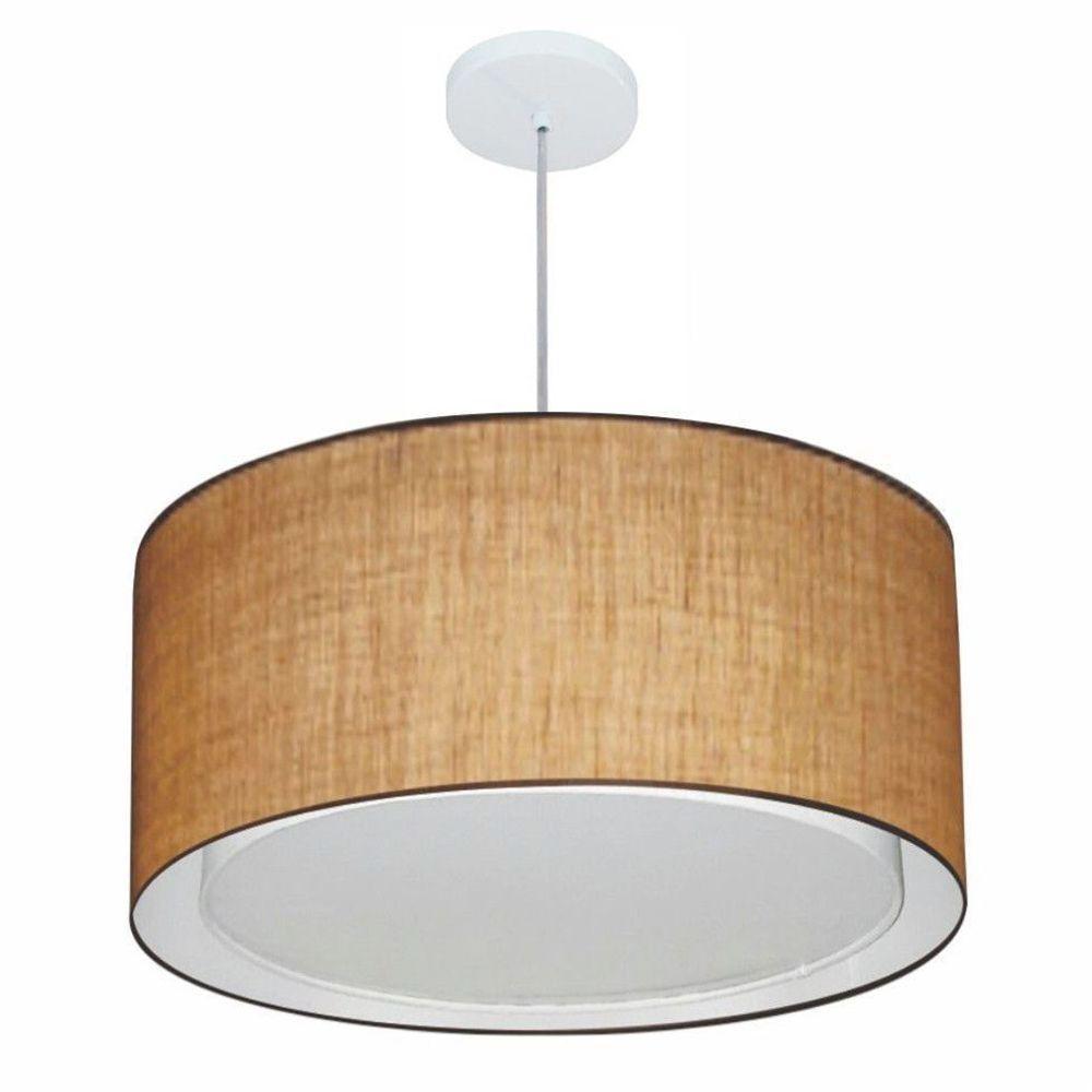 Lustre Pendente Cilíndrico Duplo Md-4296 Cúpula Em Tecido 55x30cm Palha - Bivolt - 1