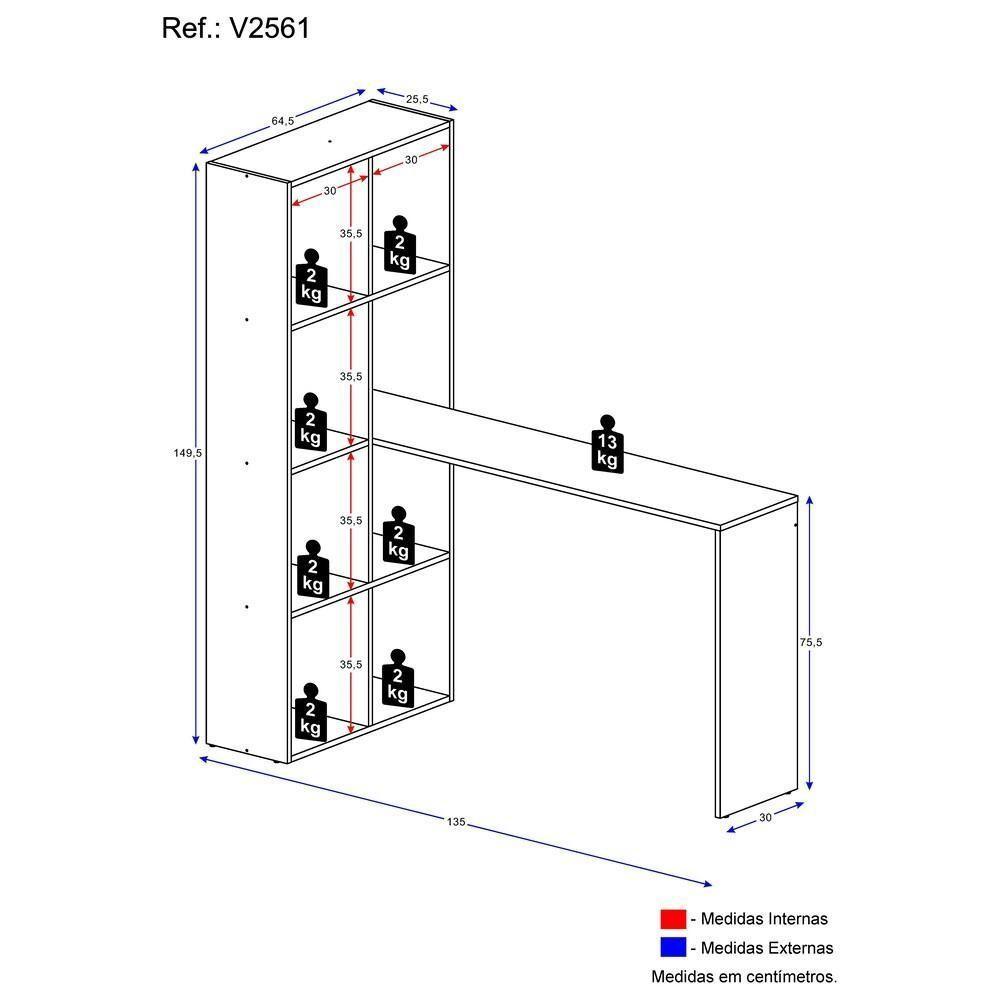 Escrivaninha Com Estante Lateral Multimóveis V2561 Branca/Lacca Fumê Branco/Lacca Fumê - 4