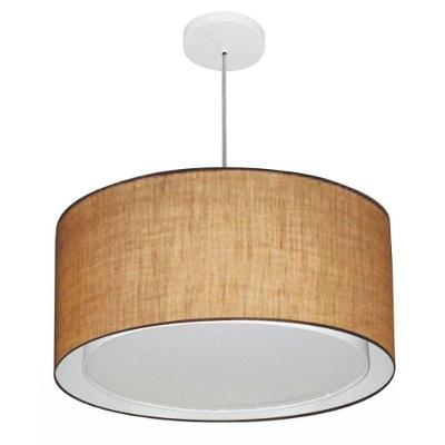 Lustre Pendente Cilíndrico Duplo Vivare Md-4295 Cúpula Em Tecido 50x30cm - Bivolt Palha 127/220v