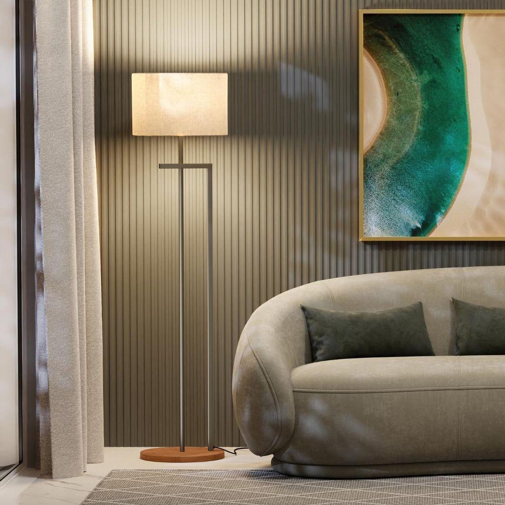 Luminária Abajur De Chão Salone Aço Carbono Champanhe Com Cúpula Palha Italiana - 1