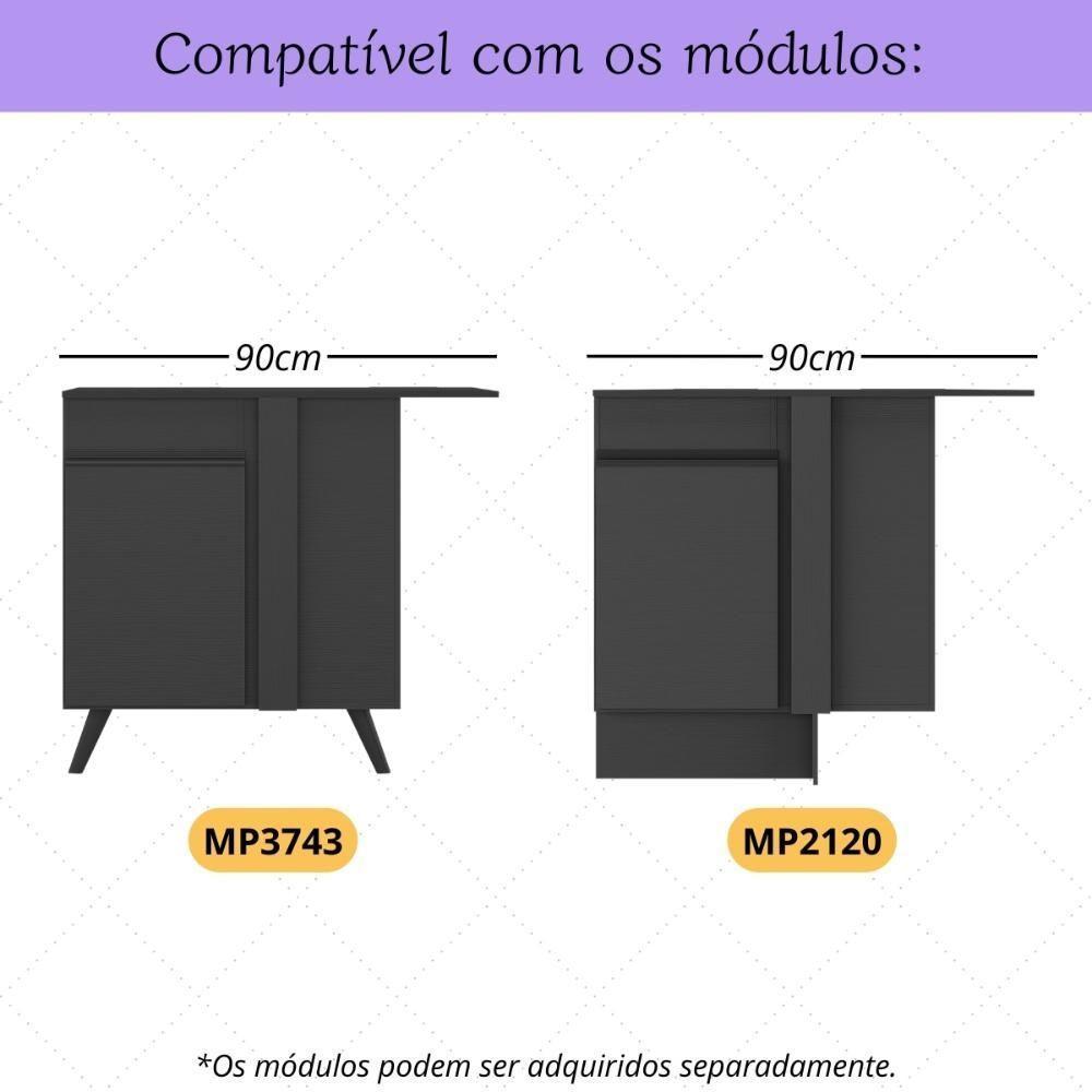 Kit Puxador Com 4 Pés Palito Retrô Para Balcão De Canto 90cm Veneza Multimóveis Mp2311 Preto Preto - 2