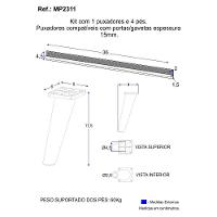 Kit Puxador Com 4 Pés Palito Retrô Para Balcão De Canto 90cm Veneza Multimóveis Mp2311 Preto Preto - 3