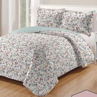 Kit Cobre Leito Colcha Daily Queen 3 Peças Dupla Face Estampado - Floral 53 - 100% Poliéster