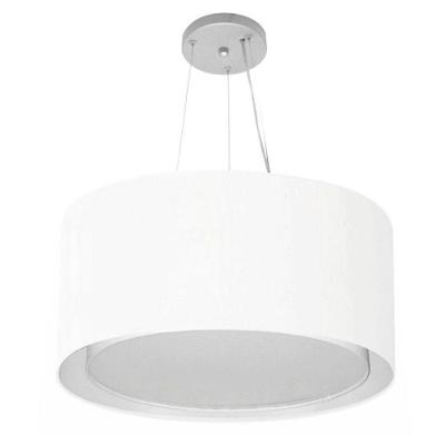 Lustre Pendente Cilíndrico Duplo Md-4300 Cúpula Em Tecido 50x30cm Branco - Bivolt