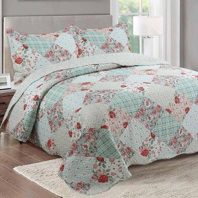 Kit Cobre Leito Colcha Daily King 3 Peças Dupla Face Estampado - Brenda Floral - 100% Poliéster