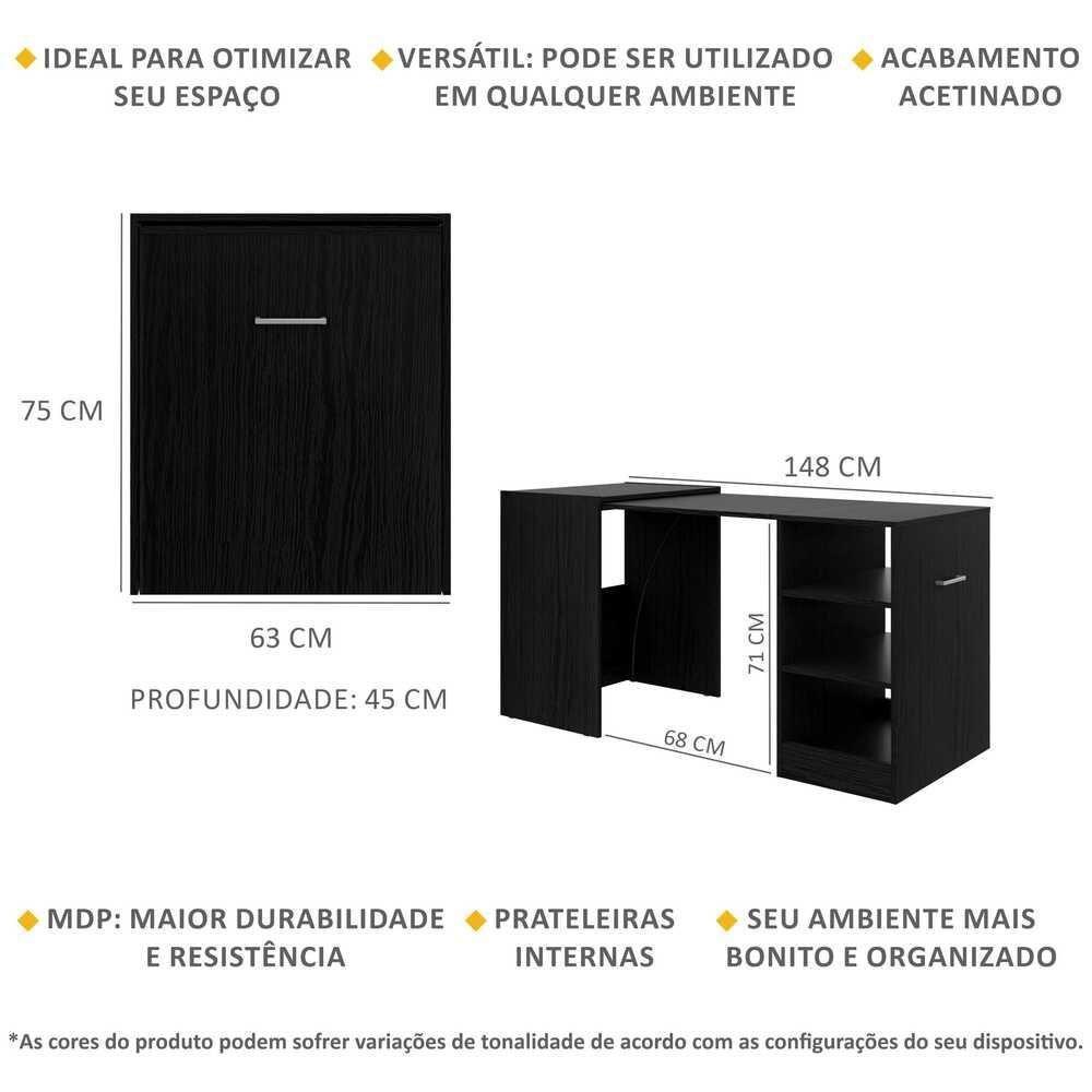 Escrivaninha Mesa Dobrável Ibiza Multimóveis V6000 Preta Preto - 6