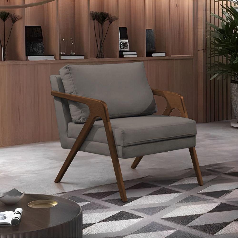 Poltrona Mona Monique Luxo Base Madeira Maciça Mel Veludo Grafite - 1