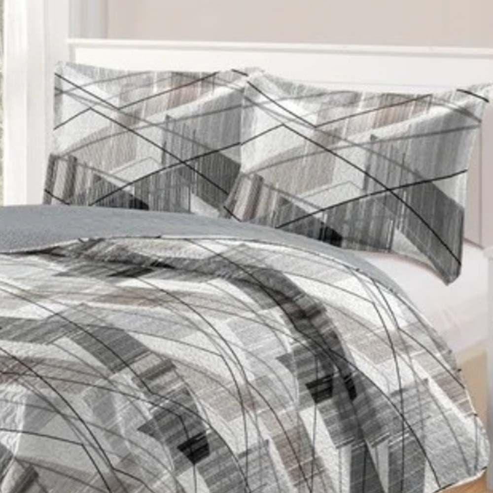 Kit Cobre Leito Colcha Daily Casal 3 Peças Dupla Face Estampado - Modelo 64 - 100% Poliéster - 2