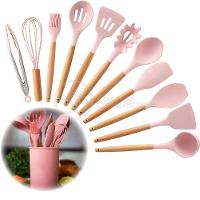 Kit 12 Utensílios Jogo De Cozinha De Silicone Com Espatulas Pincel Batedor Manual - Rosa - 2