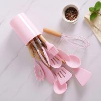 Kit 12 Utensílios Jogo De Cozinha De Silicone Com Espatulas Pincel Batedor Manual - Rosa - 5