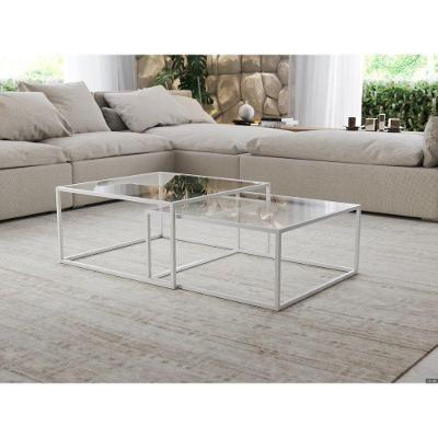 Mesa De Centro Industrial Moderna Atemporal Duo Catarina Branco E Tampo De Vidro