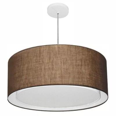 Lustre Pendente Cilíndrico Duplo Vivare Md-4298 Cúpula Em Tecido 60x30cm - Bivolt Café 127/220v