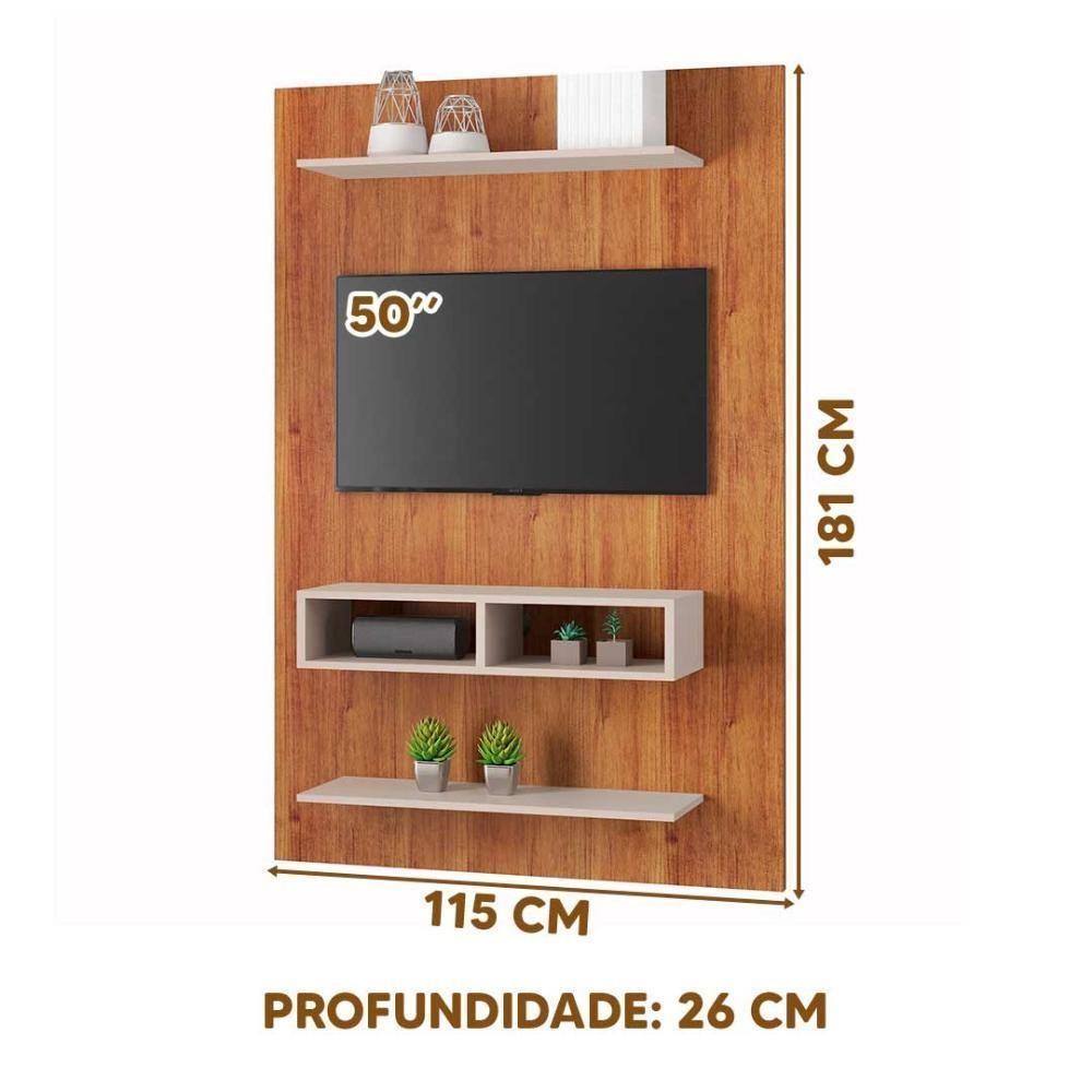 Painel Para Tv Até 50 Byte Com Nicho E 2 Prateleiras Mel / Off White Mel / Off White - 3
