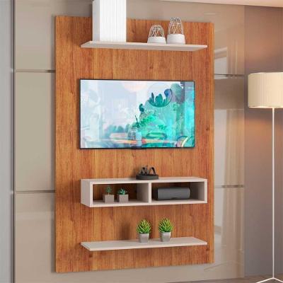 Painel Para Tv Até 50 Byte Com Nicho E 2 Prateleiras Mel / Off White Mel / Off White